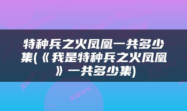 特种兵之火凤凰一共多少集(《我是特种兵之火凤凰》一共多少集)