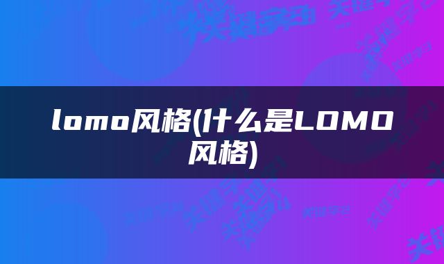 lomo风格(什么是LOMO风格)