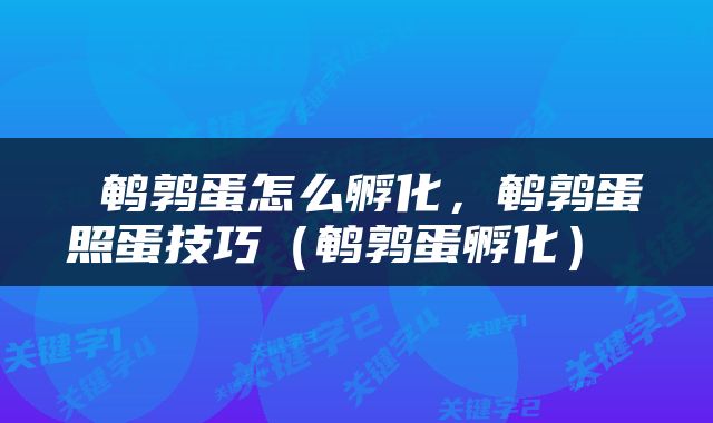  鹌鹑蛋怎么孵化，鹌鹑蛋照蛋技巧（鹌鹑蛋孵化） 