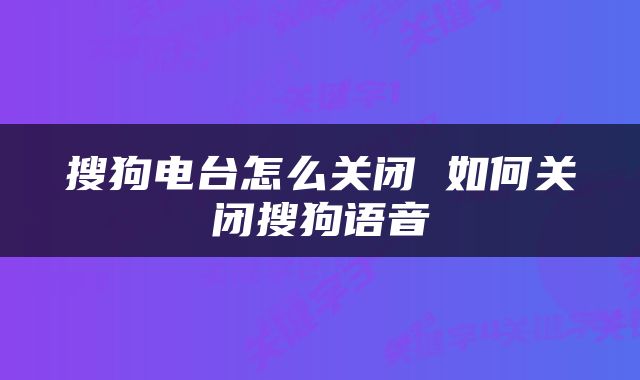 搜狗电台怎么关闭 如何关闭搜狗语音