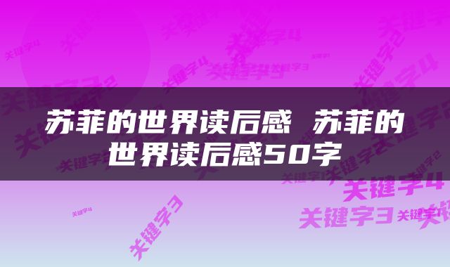 苏菲的世界读后感 苏菲的世界读后感50字