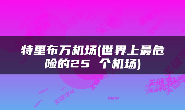 特里布万机场(世界上最危险的25 个机场)