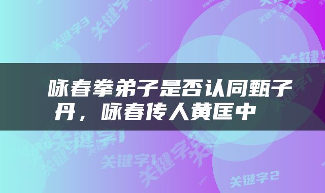  咏春拳弟子是否认同甄子丹，咏春传人黄匡中 