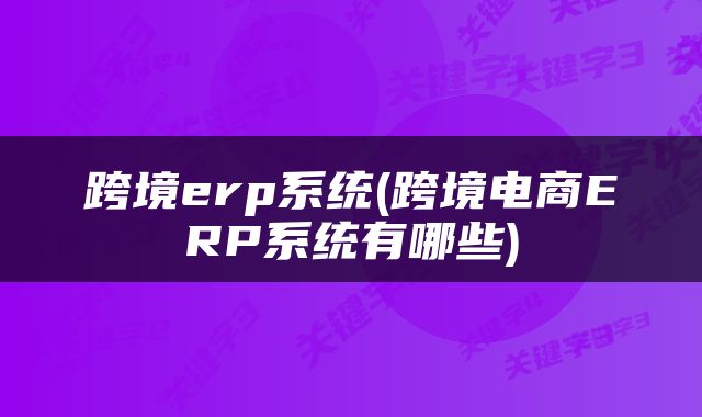 跨境erp系统(跨境电商ERP系统有哪些)