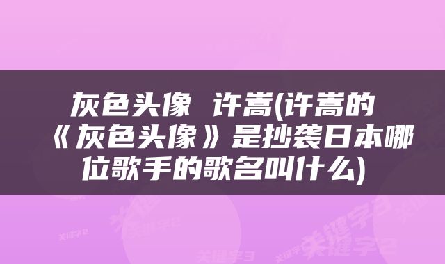 灰色头像 许嵩(许嵩的《灰色头像》是抄袭日本哪位歌手的歌名叫什么)
