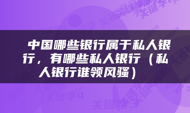  中国哪些银行属于私人银行，有哪些私人银行（私人银行谁领风骚） 