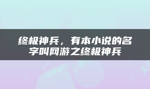 终极神兵，有本小说的名字叫网游之终极神兵