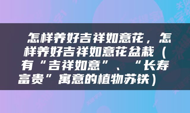  怎样养好吉祥如意花，怎样养好吉祥如意花盆栽（有“吉祥如意”、“长寿富贵”寓意的植物苏铁） 