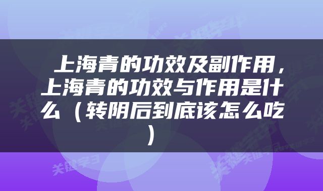  上海青的功效及副作用，上海青的功效与作用是什么（转阴后到底该怎么吃） 