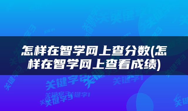 怎样在智学网上查分数(怎样在智学网上查看成绩)