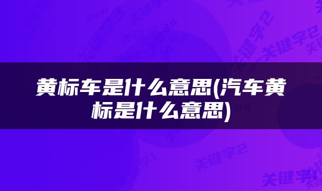 黄标车是什么意思(汽车黄标是什么意思)