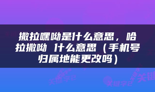 撒拉嘿呦是什么意思，哈拉撒呦 什么意思（手机号归属地能更改吗）