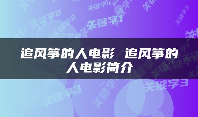 追风筝的人电影 追风筝的人电影简介