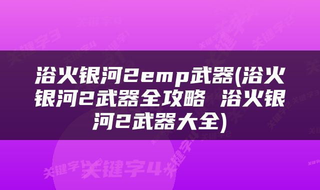 浴火银河2emp武器(浴火银河2武器全攻略 浴火银河2武器大全)