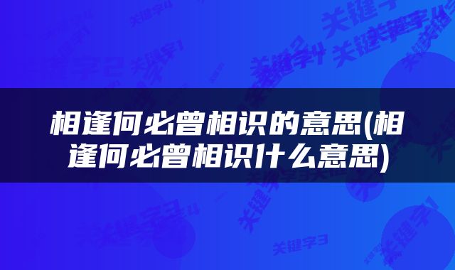 相逢何必曾相识的意思(相逢何必曾相识什么意思)