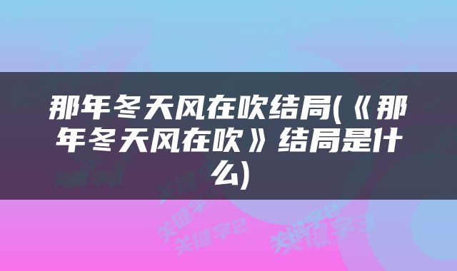 那年冬天风在吹结局(《那年冬天风在吹》结局是什么)