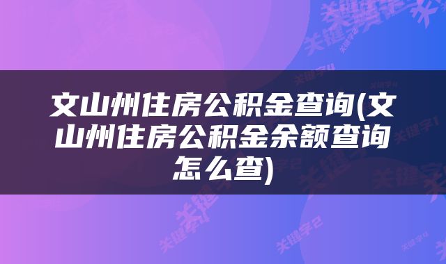文山州住房公积金查询(文山州住房公积金余额查询怎么查)