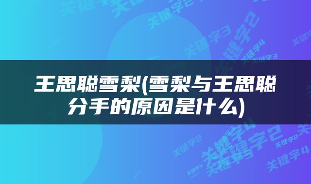 王思聪雪梨(雪梨与王思聪分手的原因是什么)