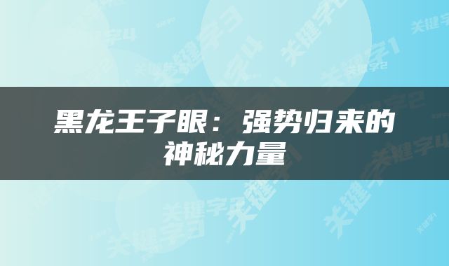黑龙王子眼：强势归来的神秘力量