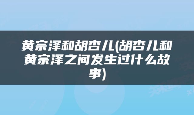黄宗泽和胡杏儿(胡杏儿和黄宗泽之间发生过什么故事)