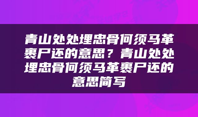 青山处处埋忠骨何须马革裹尸还的意思？青山处处埋忠骨何须马革裹尸还的意思简写