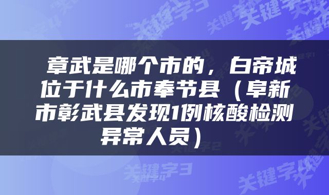  章武是哪个市的，白帝城位于什么市奉节县（阜新市彰武县发现1例核酸检测异常人员） 