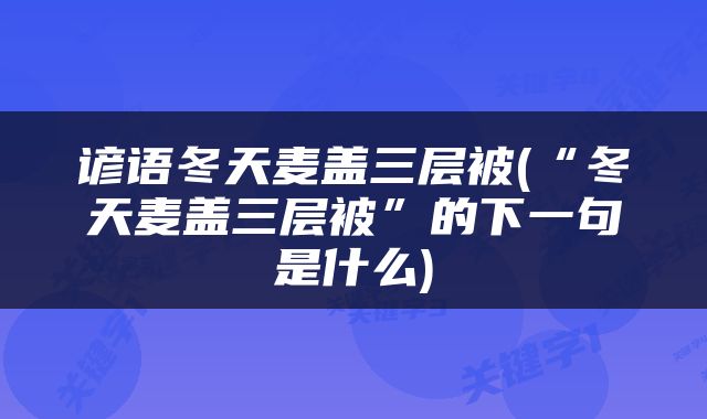 谚语冬天麦盖三层被(“冬天麦盖三层被”的下一句是什么)