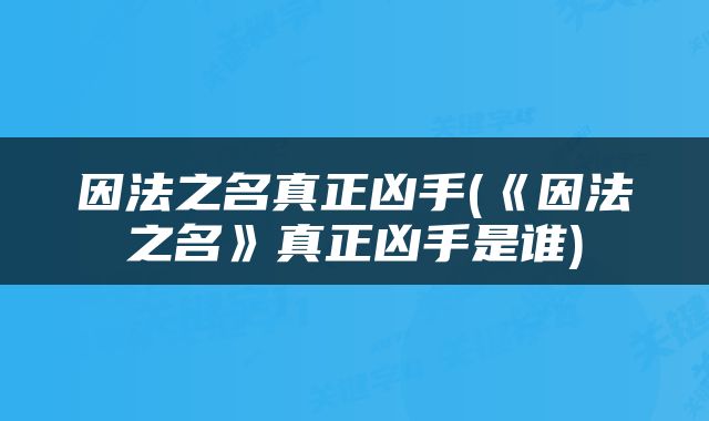 因法之名真正凶手(《因法之名》真正凶手是谁)