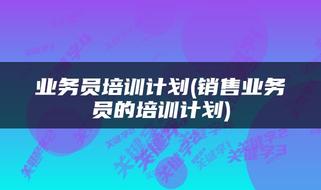 业务员培训计划(销售业务员的培训计划)