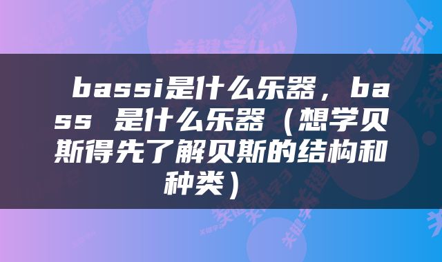  bassi是什么乐器，bass 是什么乐器（想学贝斯得先了解贝斯的结构和种类） 