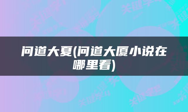 问道大夏(问道大厦小说在哪里看)