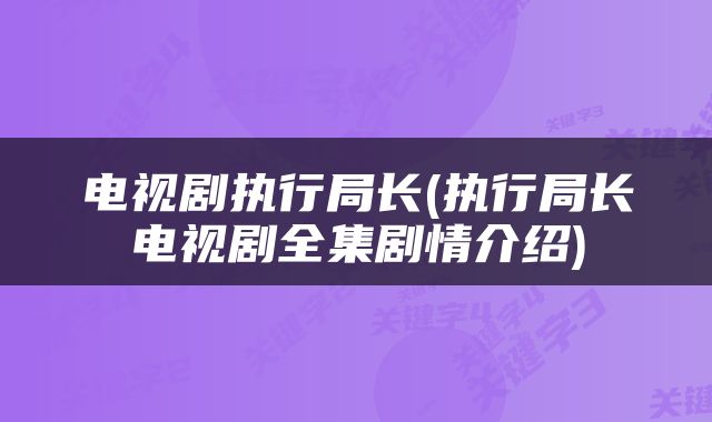 电视剧执行局长(执行局长电视剧全集剧情介绍)