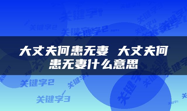 大丈夫何患无妻 大丈夫何患无妻什么意思