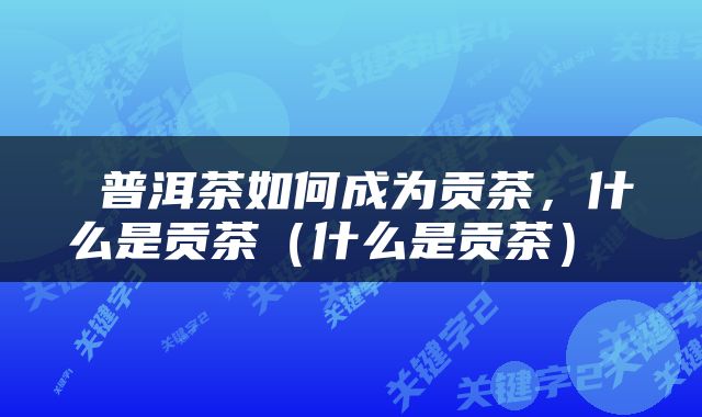  普洱茶如何成为贡茶，什么是贡茶（什么是贡茶） 