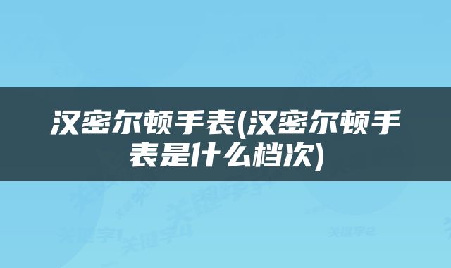 汉密尔顿手表(汉密尔顿手表是什么档次)