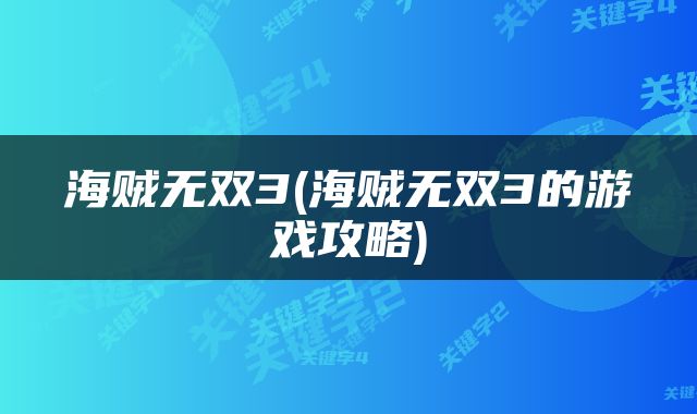 海贼无双3(海贼无双3的游戏攻略)