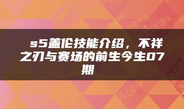  s5盖伦技能介绍，不祥之刃与赛场的前生今生07期 