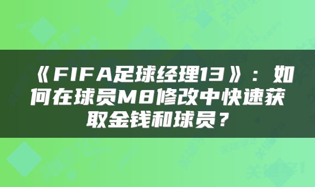 《FIFA足球经理13》：如何在球员M8修改中快速获取金钱和球员？