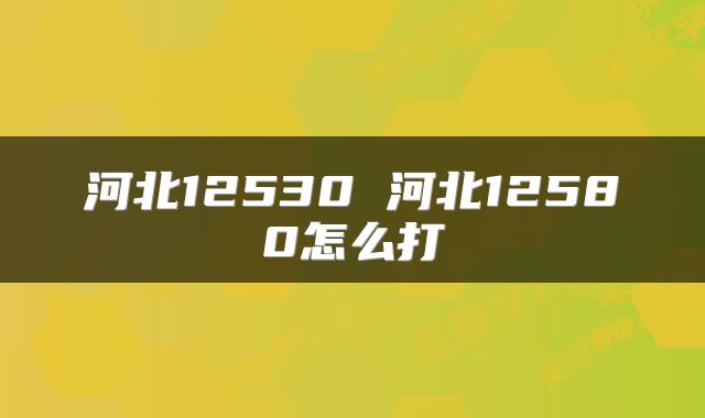河北12530 河北12580怎么打