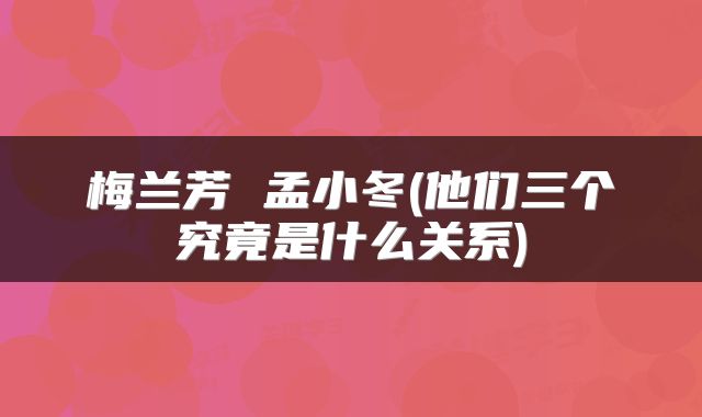梅兰芳 孟小冬(他们三个究竟是什么关系)
