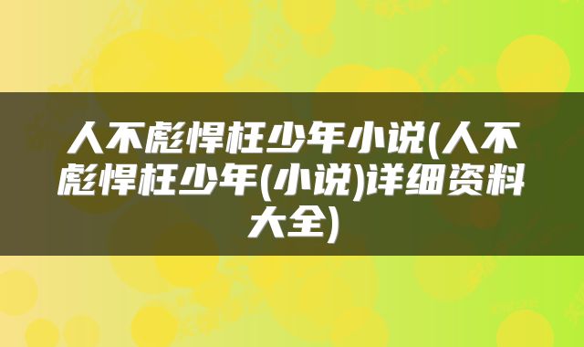 人不彪悍枉少年小说(人不彪悍枉少年(小说)详细资料大全)