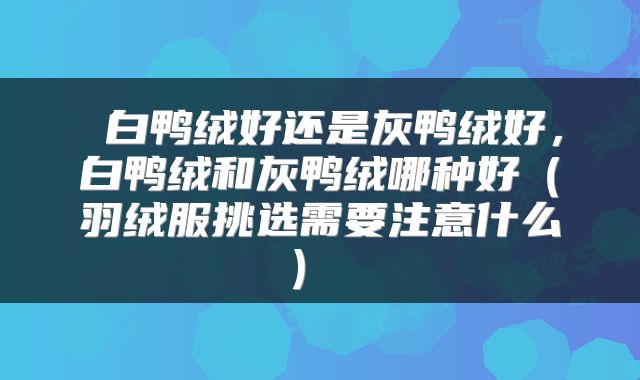  白鸭绒好还是灰鸭绒好，白鸭绒和灰鸭绒哪种好（羽绒服挑选需要注意什么） 