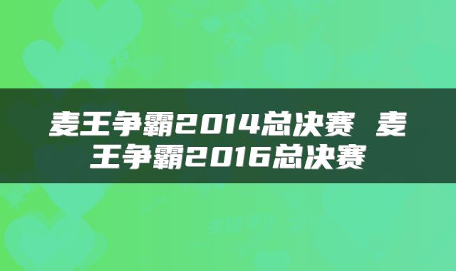 麦王争霸2014总决赛 麦王争霸2016总决赛
