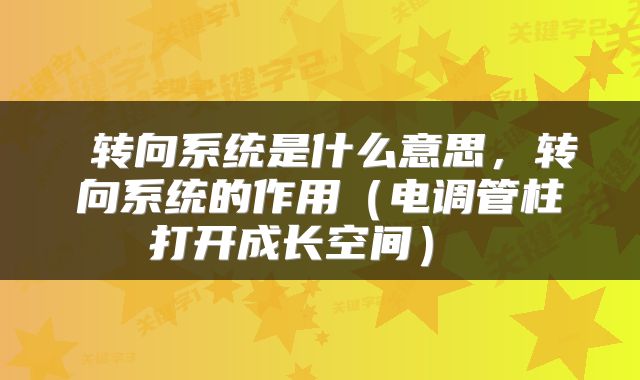 转向系统是什么意思,转向系统的作用(电调管柱打开成长空间)