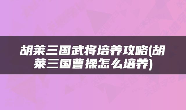 胡莱三国武将培养攻略(胡莱三国曹操怎么培养)