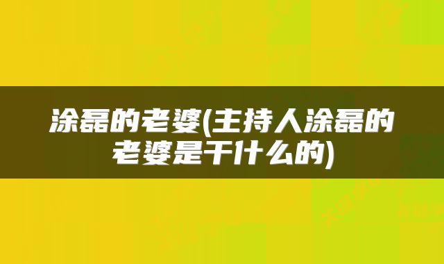 涂磊的老婆(主持人涂磊的老婆是干什么的)
