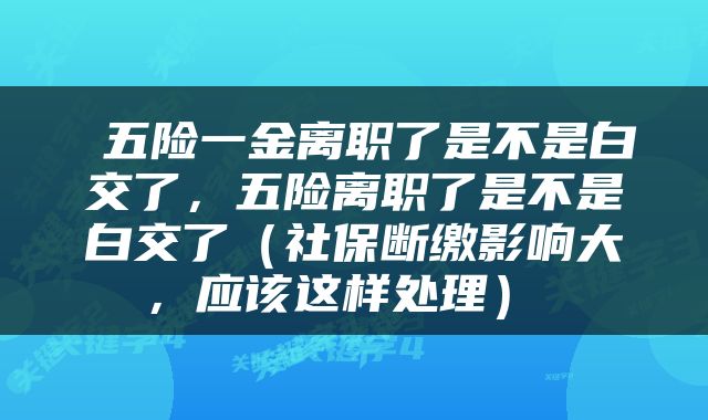  五险一金离职了是不是白交了，五险离职了是不是白交了（社保断缴影响大，应该这样处理） 
