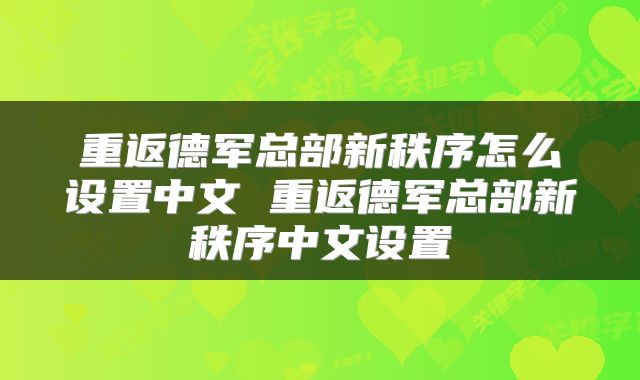 重返德军总部新秩序怎么设置中文 重返德军总部新秩序中文设置