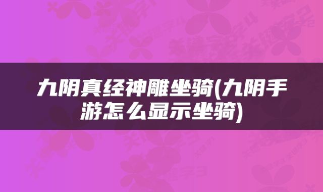 九阴真经神雕坐骑(九阴手游怎么显示坐骑)