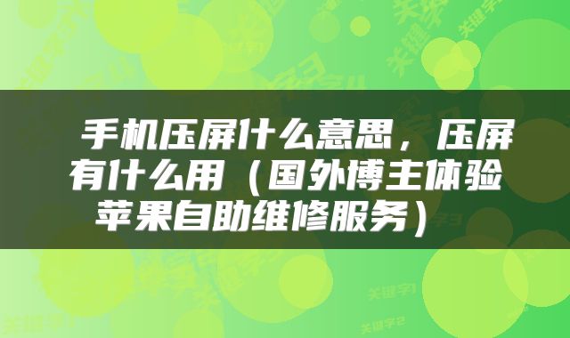  手机压屏什么意思，压屏有什么用（国外博主体验苹果自助维修服务） 